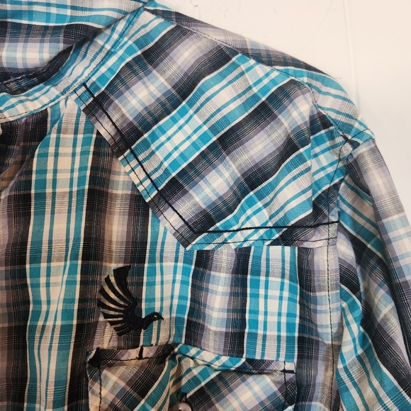 Cody James Saddle Ranch Turquoise Gray Plaid Button Down Size Large - Picture 8 of 16